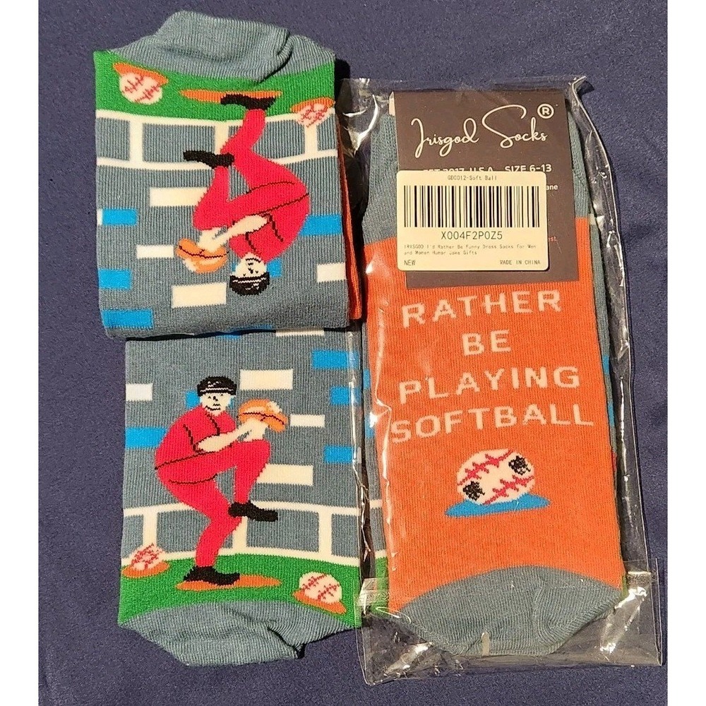 Irisgod Socks Rather Be Playing Softball Novelty Crew Socks Men Size 6-13 Blue